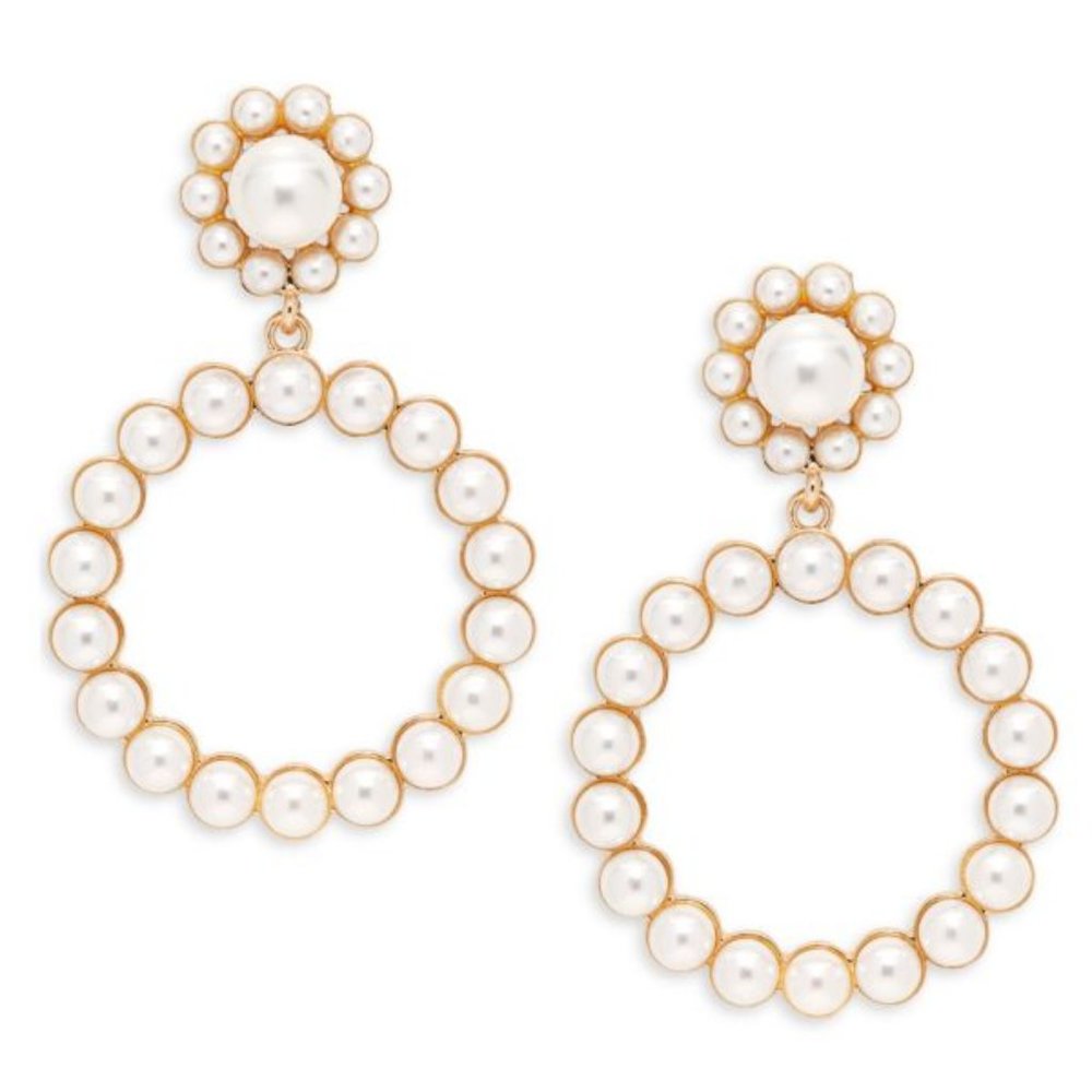 SHASHI 14K Goldplated & 5MM Swarovski Pearl Round Dangle Earrings